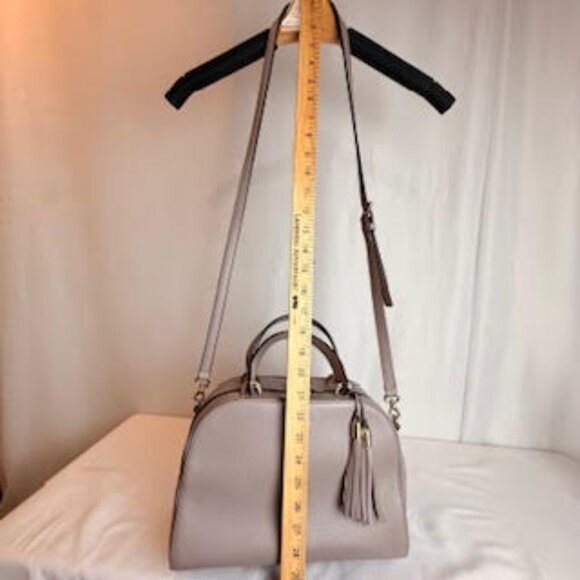 Kate Spade Atwood Pebbled Leather Dome Satchel Crossbody Taupe Gray Tassel Bag - Picture 13 of 15